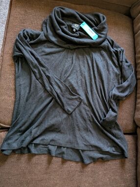 Black Ribbed Cowl Neck Lightweight Sweater